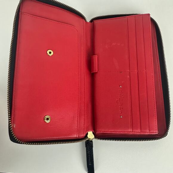Halogen Womens Zip-Around Long Cash Card ID Organizer Patent Black/Red Wallet - Picture 3 of 6